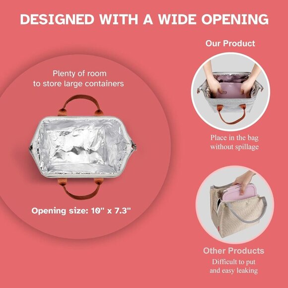 Insulated Lunch Bag Gray for Women & Men Reusable Cooler Tote for Work - Picture 2 of 7